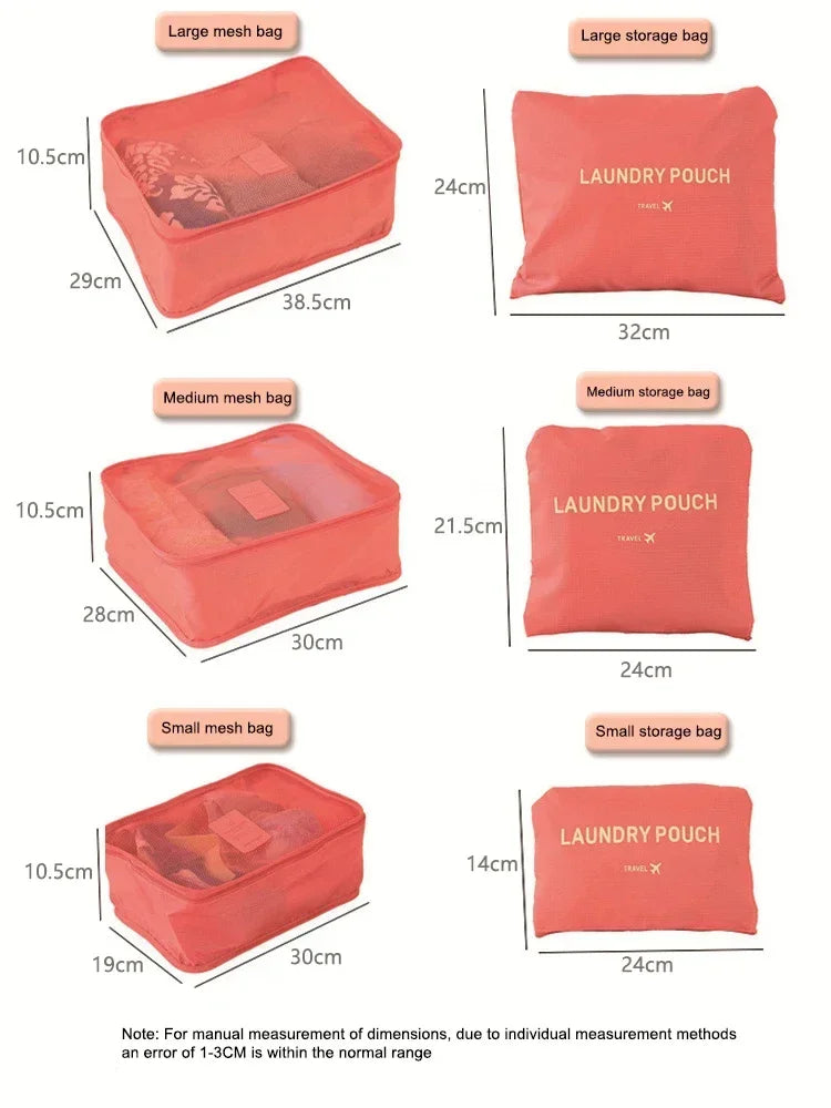 6-Piece Travel Storage Bag Set – Lightweight, Waterproof & Space-Saving