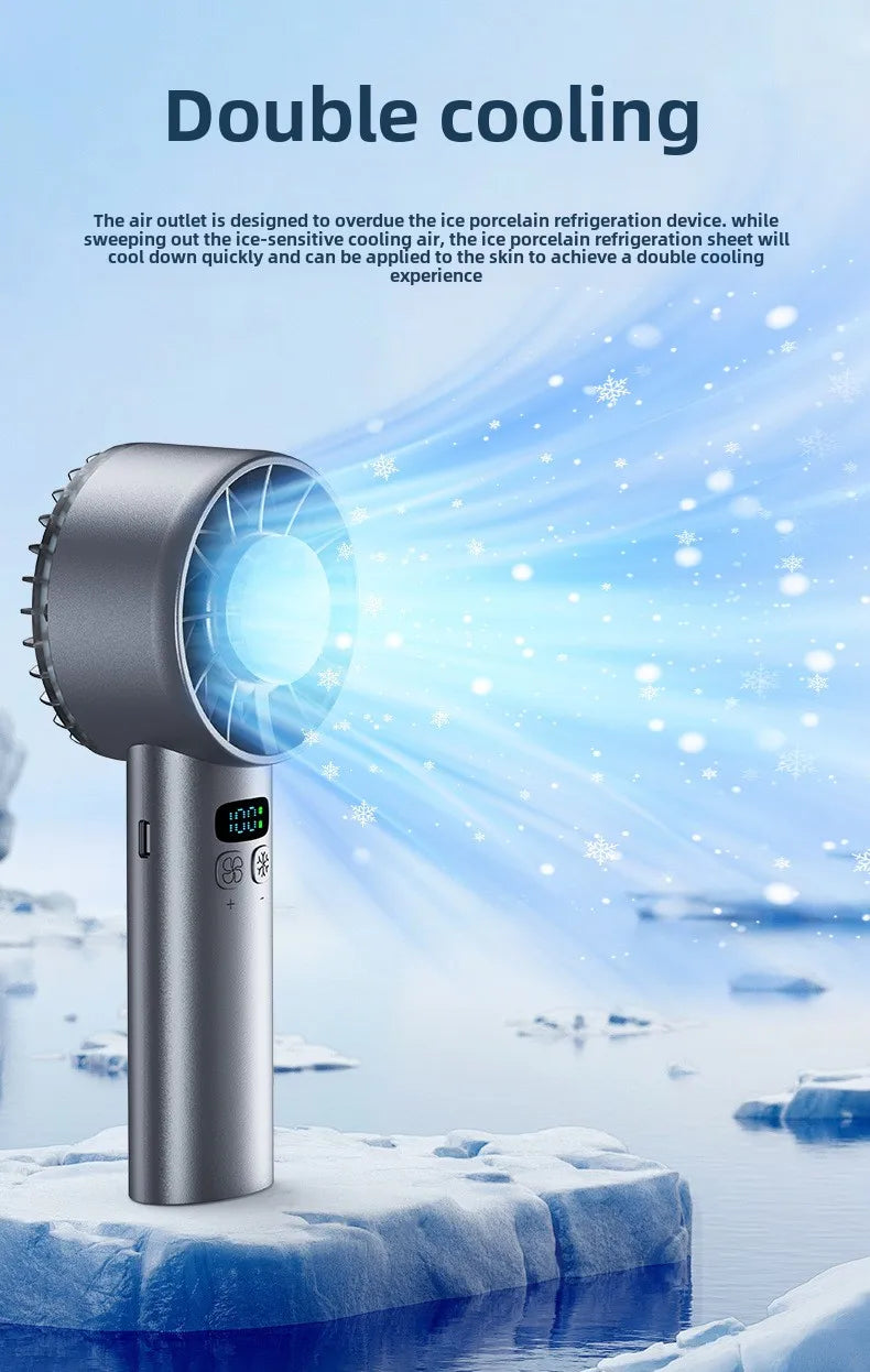 Ice Compress Portable Cooling Fan – USB Rechargeable, Digital Display, Ultra-Quiet