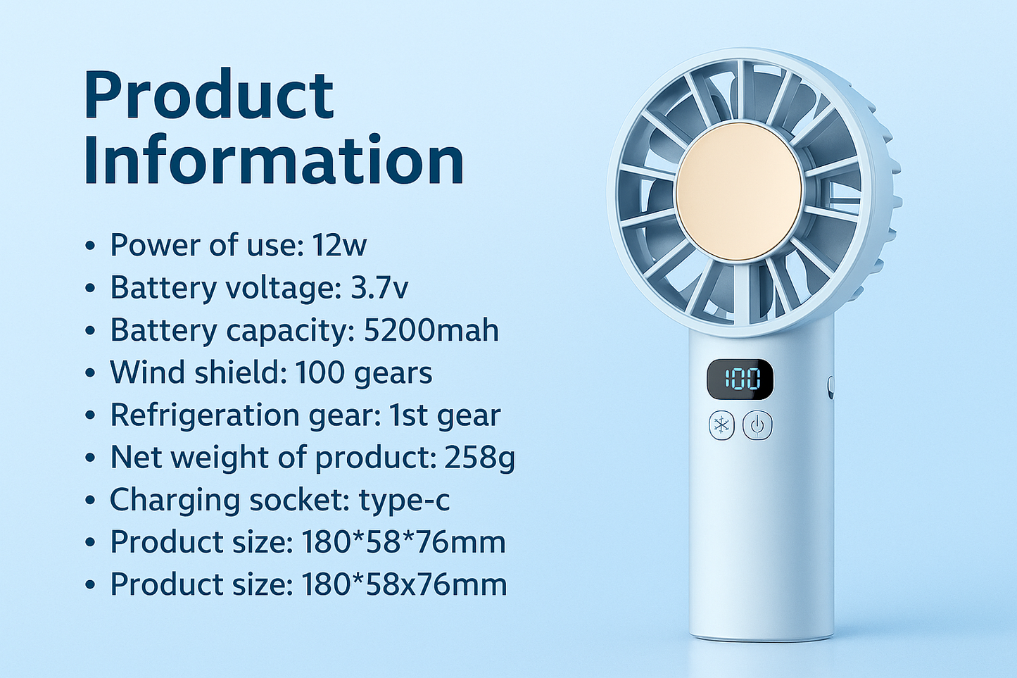 Ice Compress Portable Cooling Fan – USB Rechargeable, Digital Display, Ultra-Quiet