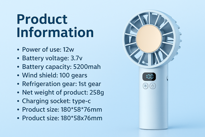 Ice Compress Portable Cooling Fan – USB Rechargeable, Digital Display, Ultra-Quiet