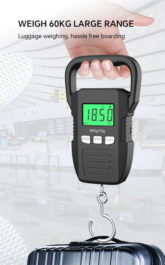 Heavy-Duty 60kg Digital Travel & Fishing Scale – USB Rechargeable, LCD Display