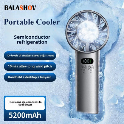 Ice Compress Portable Cooling Fan – USB Rechargeable, Digital Display, Ultra-Quiet