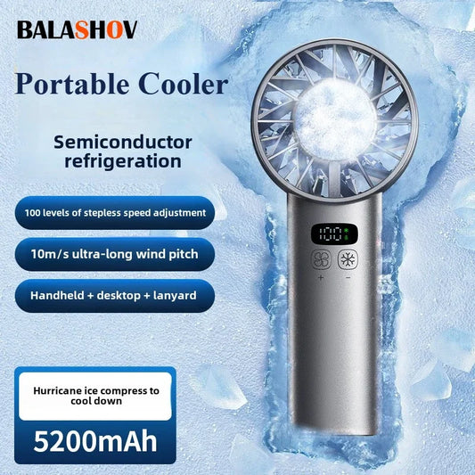 Ice Compress Portable Cooling Fan – USB Rechargeable, Digital Display, Ultra-Quiet