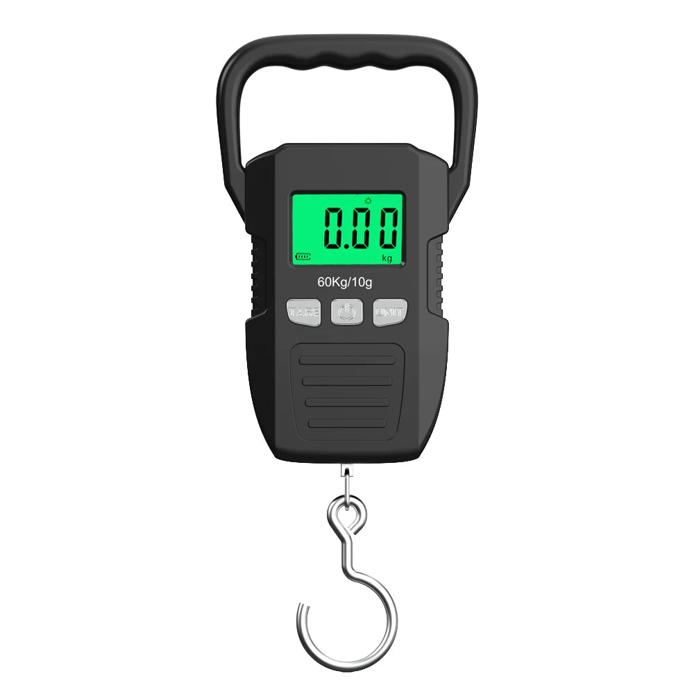 Heavy-Duty 60kg Digital Travel & Fishing Scale – USB Rechargeable, LCD Display