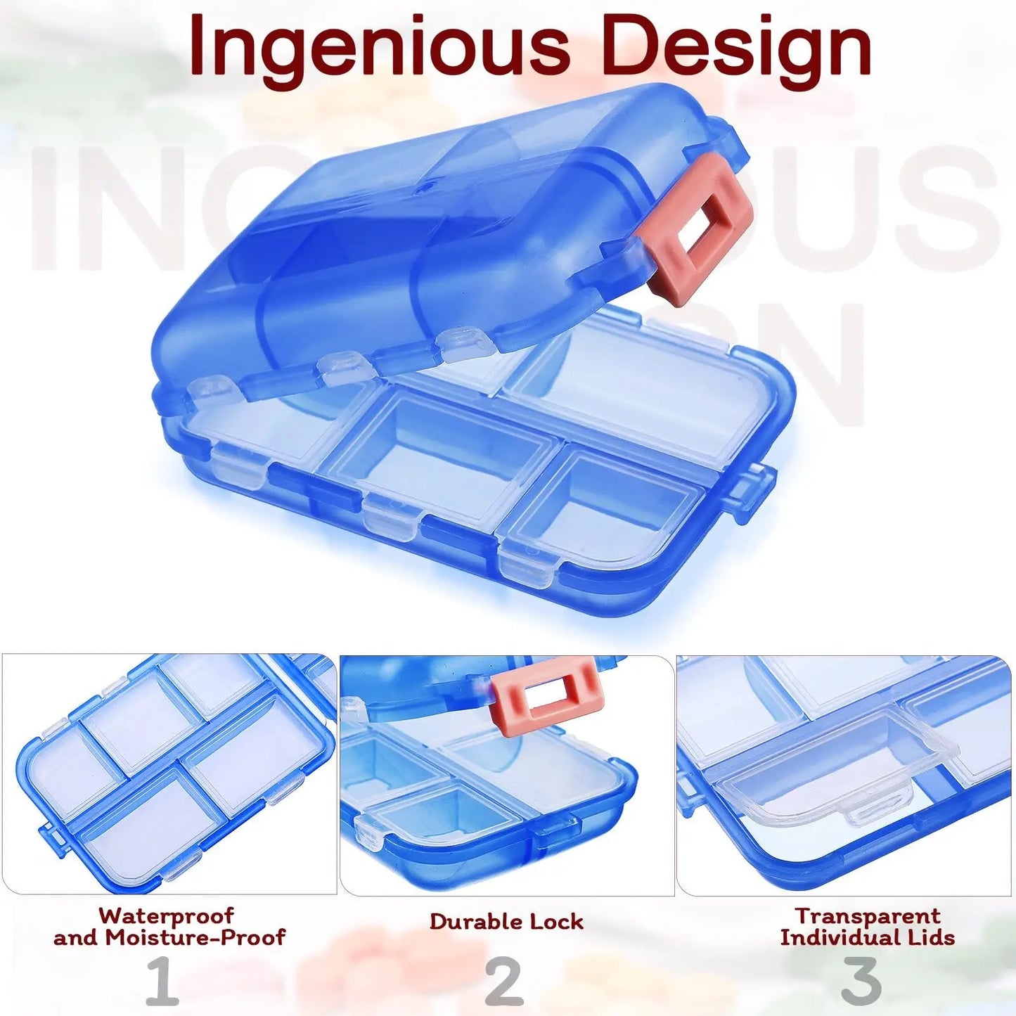 10-Compartment Travel Pill Organizer