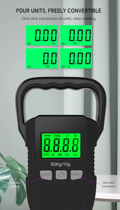 Heavy-Duty 60kg Digital Travel & Fishing Scale – USB Rechargeable, LCD Display