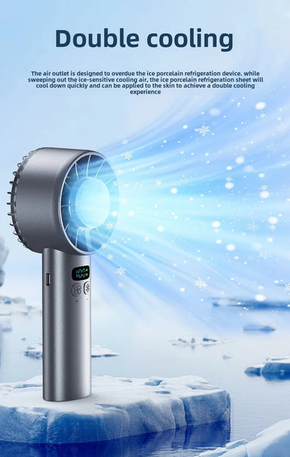 Ice Compress Portable Cooling Fan – USB Rechargeable, Digital Display, Ultra-Quiet